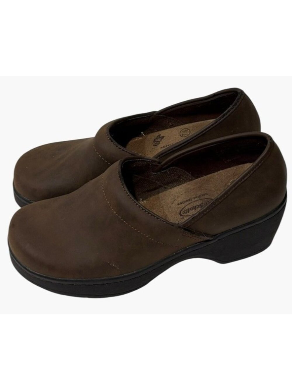 Dr Scholls Womens Bernice Brown Leather Slip On Clogs Comfort Work Shoes Sz 7.5